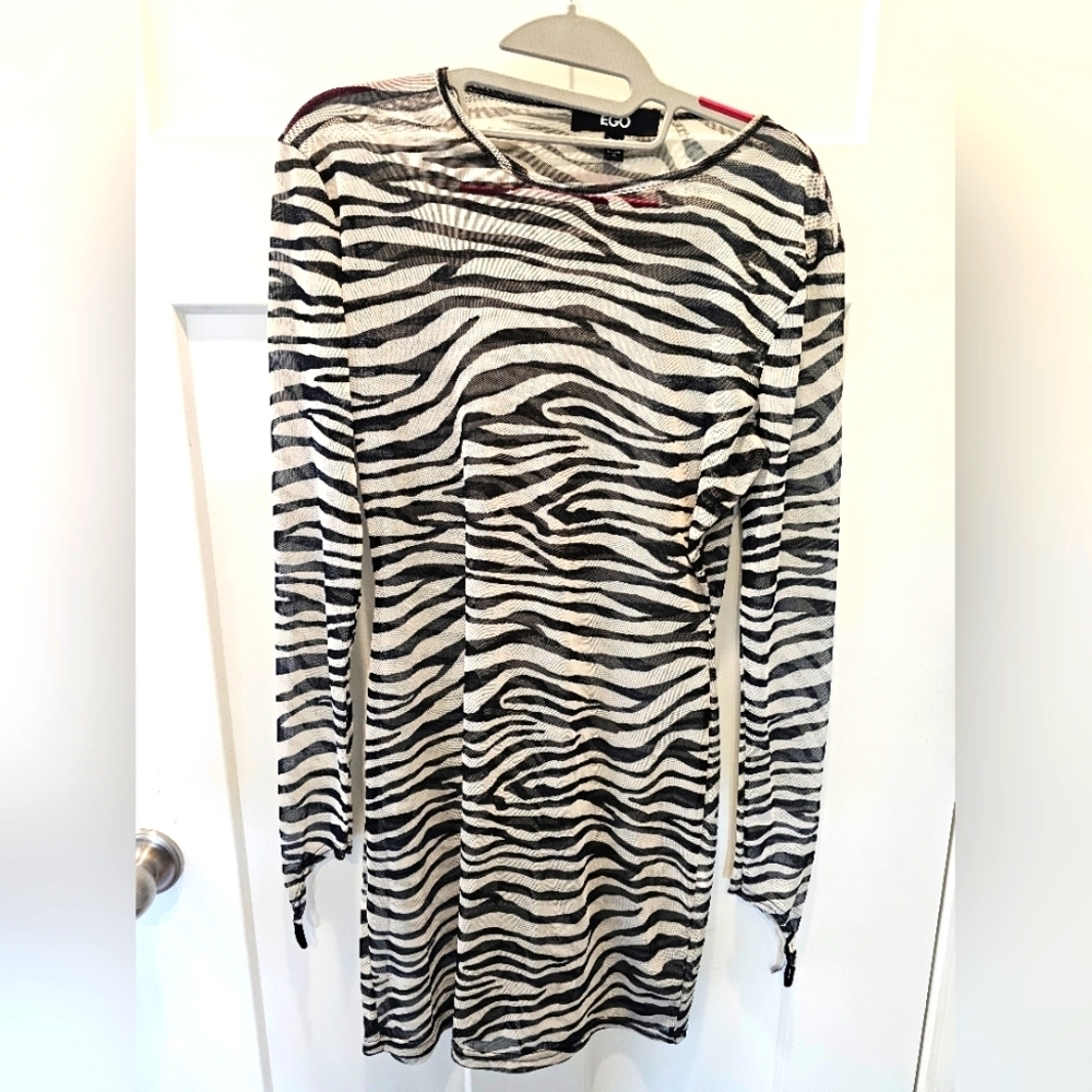 EGO Women’s Zebra Print Mesh Bodycon Mini Dress Size US 10 UK 14 EUR 42